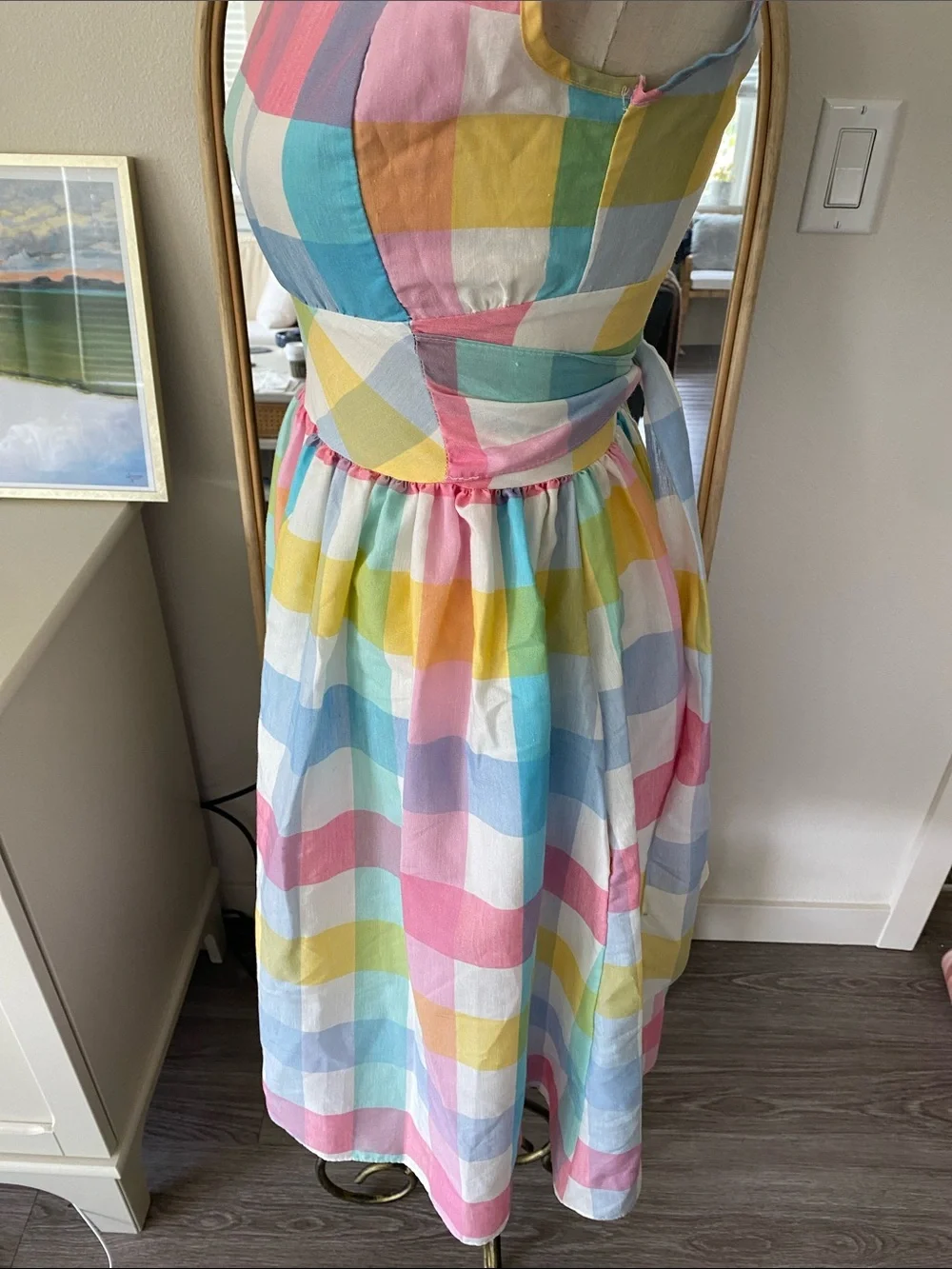 Vintage 1960s Rainbow Plaid Fit and Flare Dress - Picture 7 of 15